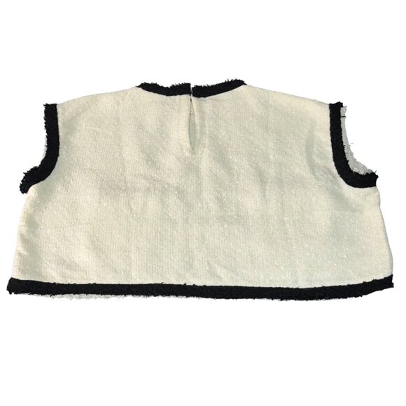 Tweed Contrast Trim Sleeveless Crop Top With Pockets Womens Small White & Black - Picture 6 of 6